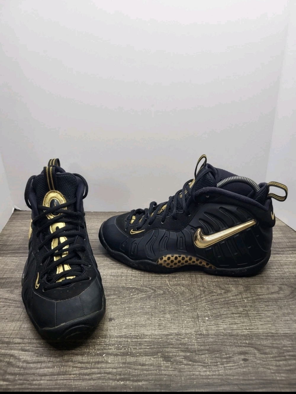 Nike Little Posite Pro GS Black Metallic Gold Size 6 Y 644792-010 Shoes Sneakers